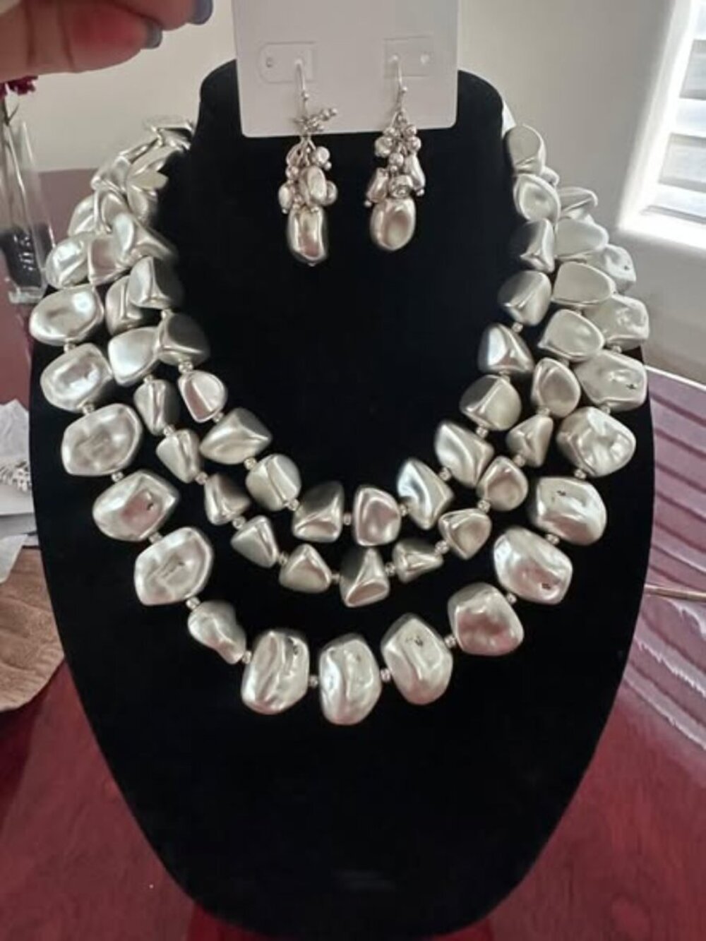 NWT CHICO'S Chunky Silver Multi-Strand Necklace. and matching earrings
